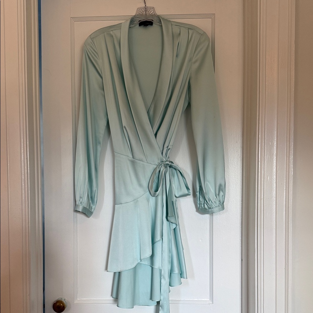 Lucy Paris Elegant Light Blue Aqua Silky Wrap Dress